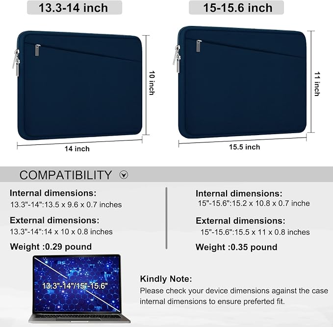 Laptop Sleeve Case, 15.6 inch, Durable Computer Carrying Bag Protective Case