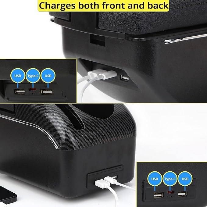 AULPHIKE Compatible with Nissan NV200 Armrest Car Center Console Organizer Armrests Double Door Storage with USB Ports(Black Style)