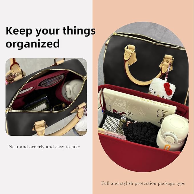 DGAZ Silk Purse Organizer Insert Fits LV Speedy 16/20/25/30/35/40/45 bags,Silky Smooth Bag Organizer,Luxury Handbag & Tote Shaper(Wine Red,SP40)