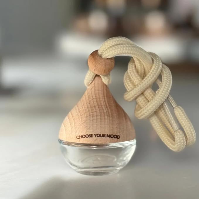 Lifetherapy Choose Your Mood 2 Ounce Glass and Beech Wood Waterdrop Shaped Scented Vehicle Auto Car Diffuser, Inspired