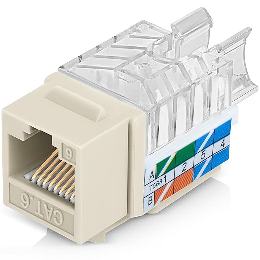 Everest 45° Angled RJ45 Cat6 Keystone Jacks 50-Pack in Ivory