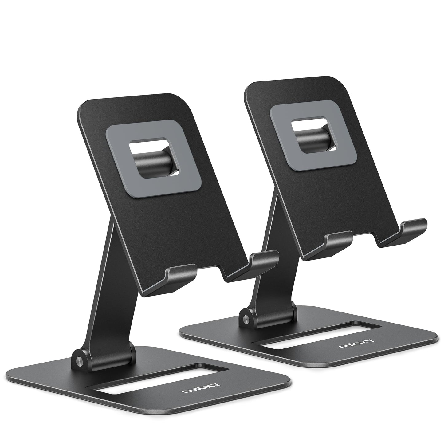 Nulaxy 2 Pack Dual Folding Cell Phone Stand, Fully Adjustable Phone Holder for Desk, Compatible with iPhone 16 15 14 13 12 11, Nintendo Switch, All Phones, Black & Rose Gold