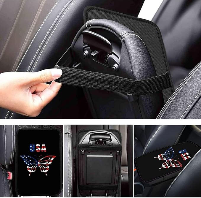 Coldinair Personalized Butterfly Flag Print Auto Car Center Console Cushion Pad for Men Women,Soft Armrest Protector Cover for Cars,Easy to Install