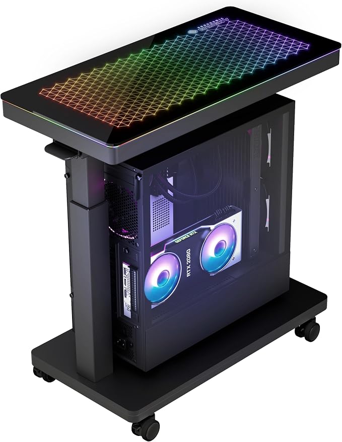 EUREKA ERGONOMIC Height Adjustable Computer Tower Stand, Illuminated Glass