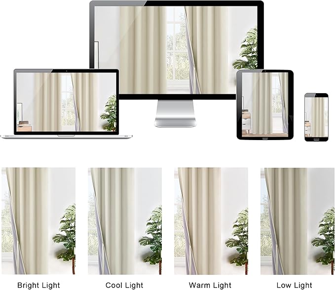 XWZO Total Blackout Curtains 54 Inches Long - Double Layer Full Room Darkening & Energy Efficiency Grommet Window Panels with Tiebacks for Short Windows/Basement, Beige, W52 x L54, Set of 2
