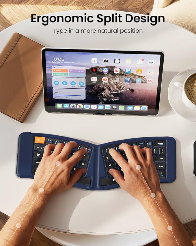 ProtoArc Ergonomic Foldable Keyboard, XK03 Split Folding Travel Bluetooth
