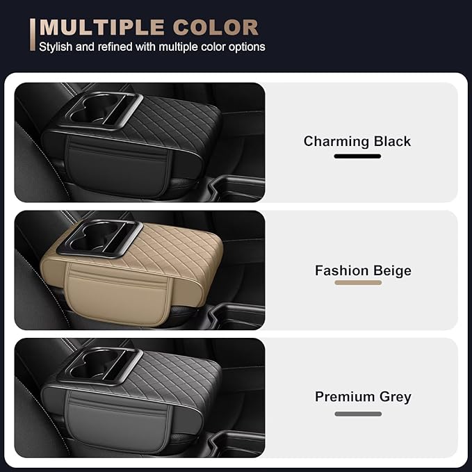 Center Console Cover Fit for Camry Faux Leather Car Armrest Cushion with Storage Bags, Cup Holder & Phone Storage Multifunctional Middle Console Cover(Beige)