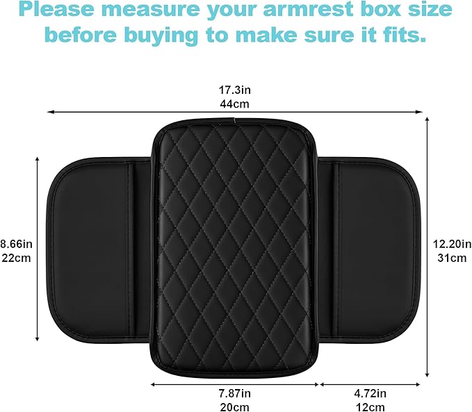 Center Console Cover Fit for Kia Optima 2006-2020 with 2 Storage Bags Waterproof Leather Quilted Pattern Car Armrest Cover Cushion Anti - Slip(Black)