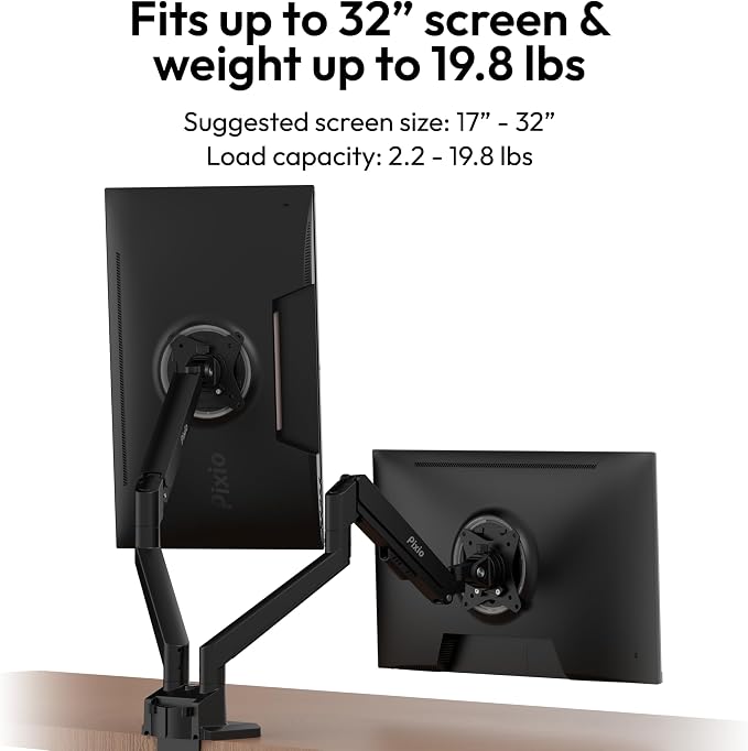 Pixio PS1D Wave Black Dual Monitor Arm Stand Desk Mount