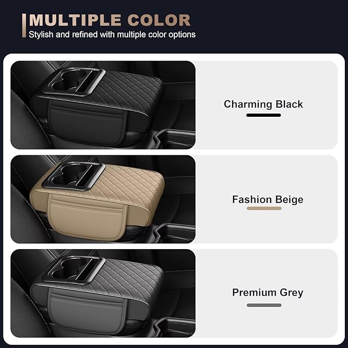 Center Console Cover Fit for Corolla Cross Faux Leather Car Armrest Cushion with Storage Bags, Cup Holder & Phone Storage Multifunctional Middle Console Cover(Grey)