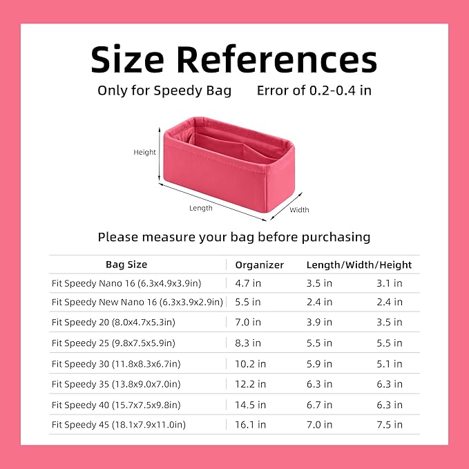 DGAZ Silk Purse Organizer Insert Fits LV Speedy 16/20/25/30/35/40/45 bags,Silky Smooth Bag Organizer,Luxury Handbag & Tote Shaper(Rose lipstick,SP16)