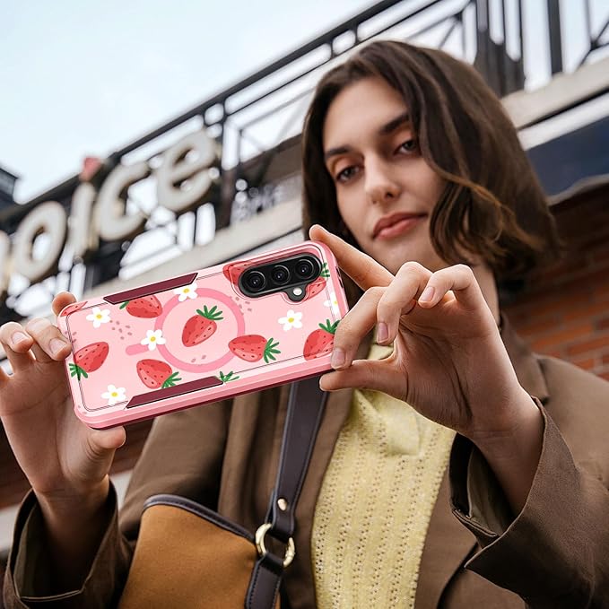 for Samsung Galaxy A36 5G Phone Case - Compatible with MagSafe Women Girls Cute Magnetic Protective Cover Girly Kawaii Strawberry Heavy Duty Shockproof Design for Samsung A36 5G Cases 6.7"