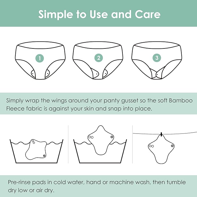 wegreeco 6 Pcs Reusable Menstrual Pads, Ultra Absorbent Cloth Pads for Heavy Flow, Sanitary for Teens, Women, Nonslip Panty Liners + Bag (Mustard Yellow, Grey, Beige, S)