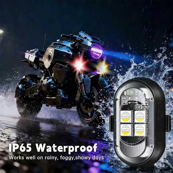Upgraded 4-lamp high-Brightness 4-Group Wireless LED Warning Strobe Lights |8 Colors, Waterproof Lights with Remote Control| Wireless led Strobe Lights for Cars, Motorcycles, Bicycles and Drones (4)