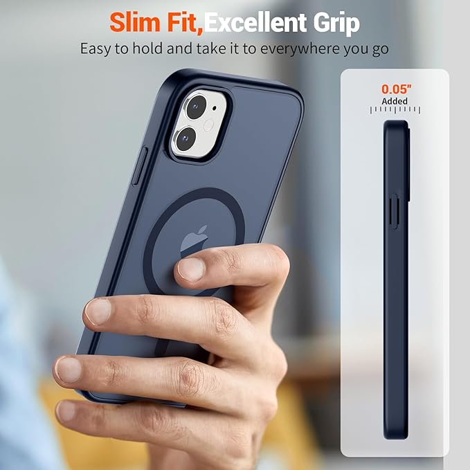 SUPFINE Magnetic for iPhone 11 Phone Case with Screen Protector (Compatible with MagSafe) (Military Grade Drop Protection) Translucent Matte Shockproof Phone Cover,Dark Blue