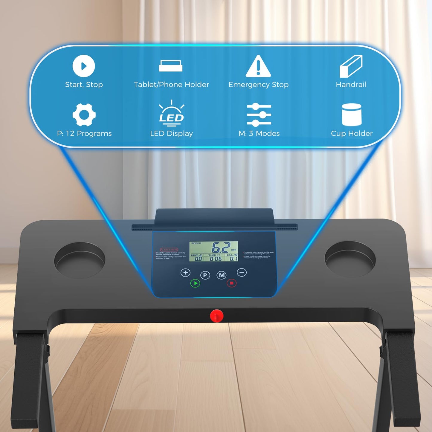 AoraPulse Portable Foldable Treadmills for Home, Small Folding Treadmill for Home Office with 300 LBS Capacity, Walking Running Exercise Electric Compact Treadmill with LED Display