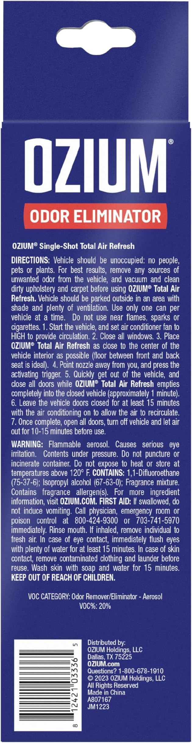 OZIUM Air Freshener Odor Eliminator, 2oz Single Shot Total Air Refresh & Car Air Freshener – Carbon Black – 4 Pack