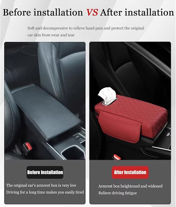Car Center Console Cover for Toyota Highlander 3.Generation 2013-2020, Leather Car Arm Rest Cover, Car Armrest Cushion with 2 Storage Bags Car Center Console Armrest Pad, B Black