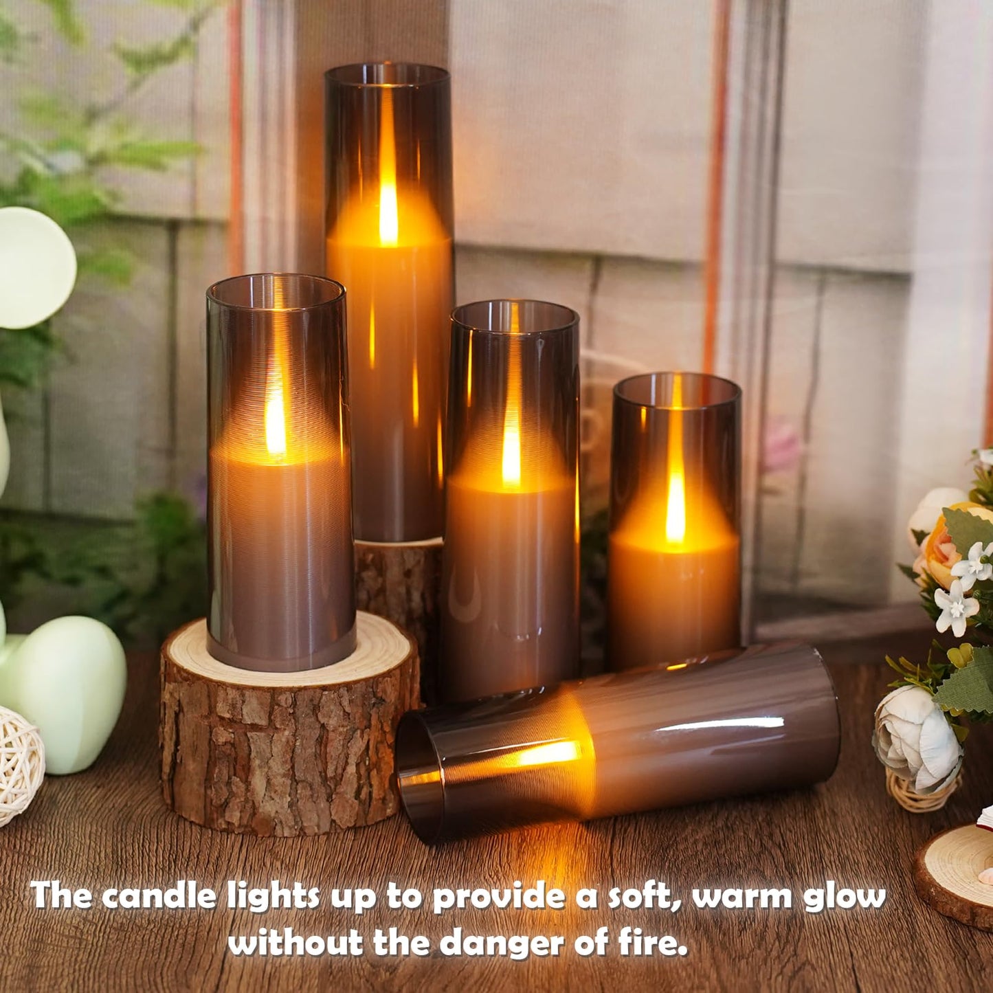 kakoya Flameless LED Candles Upgraded Realistic Flickering Flame,7Pcs Battery Operated Candles with Remote Timers,LED Pillar Candles for Home Decor,Christmas,and Parties(Grey)