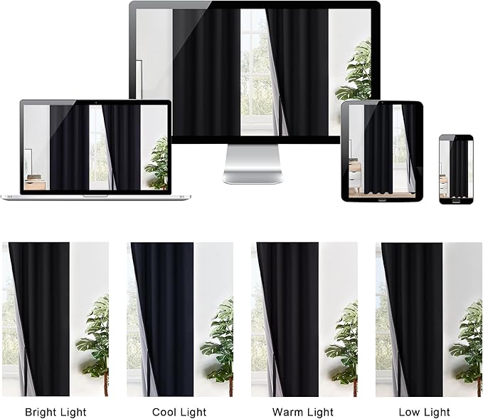 XWZO Black Blackout Curtains 2 Panels with Tiebacks- Heat and Full Light Blocking Window Panels with Grommets for Bedroom/Basement, 54 Inches Long Thermal Insulated Draperies, W42 x L54, Set of 2