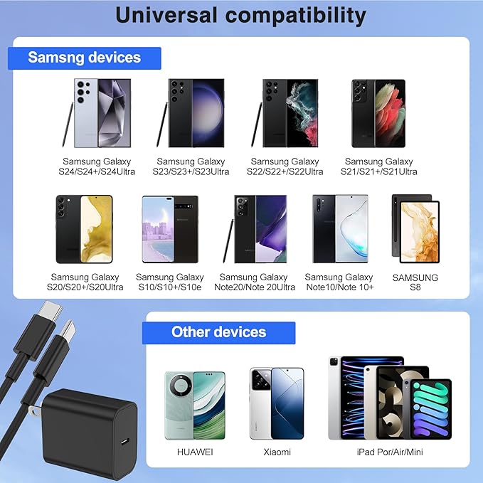 45W Super Fast Charger Type C for Samsung,2Pack USB C Fast Charging Block with 10/6FT Type C Charging Cord for Samsung Galaxy S24/S23/S22,Android,Galaxy Tablet,iPhone 17 16 Pro Max-Blue