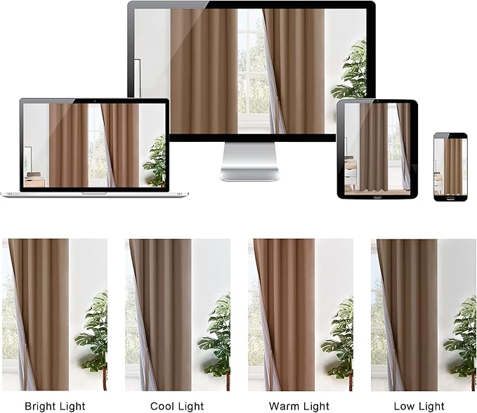 XWZO 100% Blackout Curtains with Tiebacks- 2 Thick Layers Completely Shaded Window Treatment Thermal Insulated Lined Drapes with Grommets for Bedroom/Patio Door, Cappuccino, W52 x L63, Set of 2