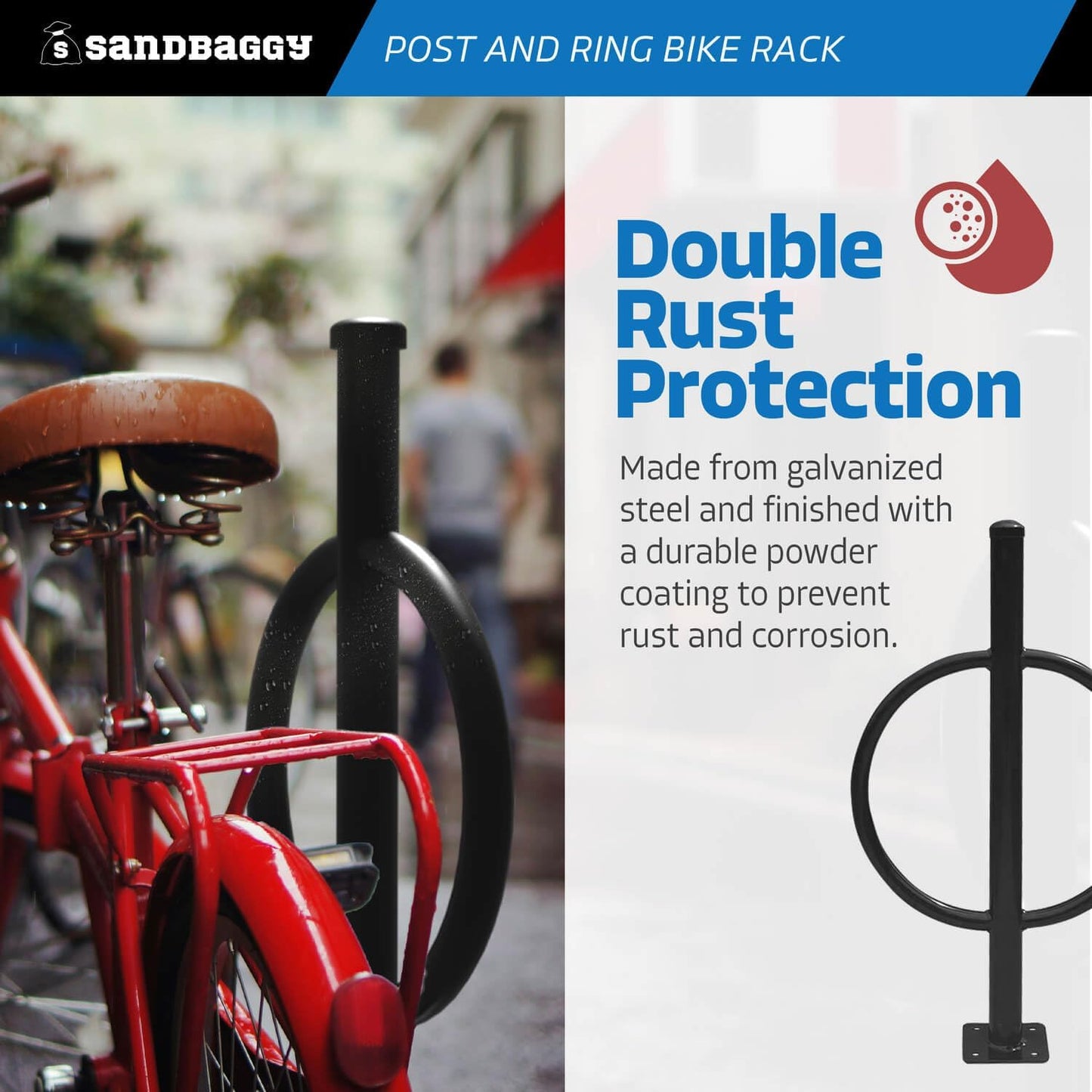 Sandbaggy Post and Ring Bike Rack - Commercial Bike Racks - Galvanized Steel - Anti-Theft Design - In Ground, Apartments, Sidewalks, Industrial (Gray, 20)