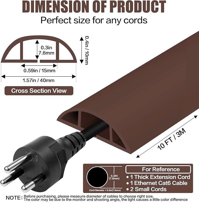 Floor Cord Cover Self Adhesive Cord Hider, 10FT Cable Management, Extension