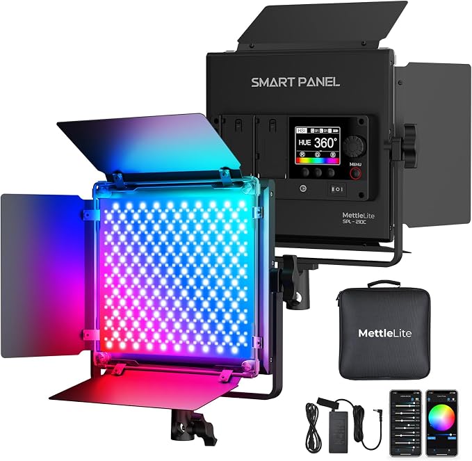 Mettlelite LS800C RGB Light Stick and Mettlelite SPL210C LED Video Light Full