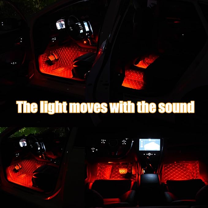 Car Led Interior Lights, RGB 48 LED Multicolor Auto Strip Light with Sound Active Function and APP Control, Under Dash Smart Lighting Kit with Charger, Car Accessories (USB)