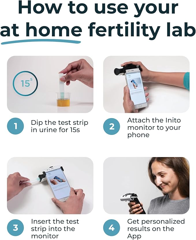 Inito Fertility Monitor & Hormone Tracker for Women | Estrogen, LH, PdG (Urine Metabolite of progesterone), FSH | Track and Confirm Ovulation | Includes 15 Test Strips (iPhone 12 Pro)