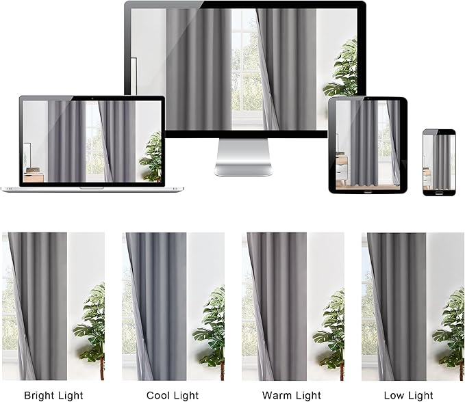 XWZO 100% Blackout Curtain Panels with Tiebacks- Thermal Insulated Black Liner Short Curtains, Noise Reducing and Heat Blocking Drapes for Hall and Studio Windows, Grey, W38 x L72, Set of 2