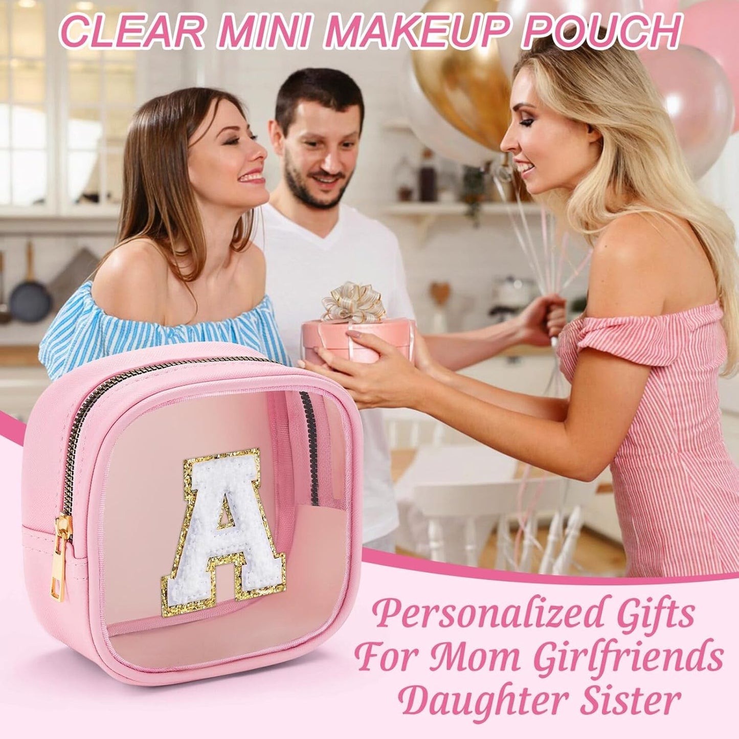 YOOLIFE Mini Makeup Bag | Clear Makeup Bag Toiletry Case | Portable Make Up Organizer | Small Cosmetic Bag for Purse | Best Friend Birthday Gifts Teacher Daughter Gifts | Gifts for Girls | Pink E