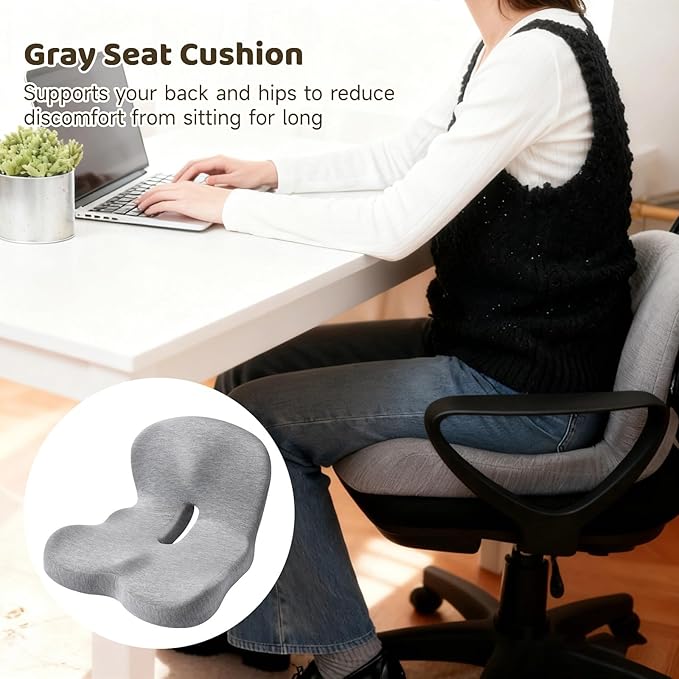 Memory Foam Car Seat Cushion with Lumbar Support, 15.7 X 16.9 X 11.4 in, Non-Slip Seat Cushion, Ergonomic Design, Breathable, Gray
