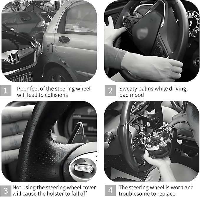Steering Wheel Covers for Car, Truck, and SUV, Cute Non-Slip Breathable Elastic Steering Wheel, Car Accessories, Universal 15 Inch Leather Cover for Men Women Vantage Skull