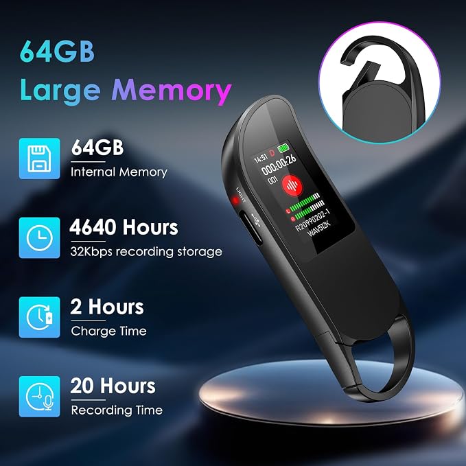 64GB Digital Voice Recorder, Vandlion Recording Device