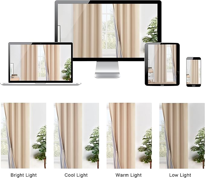 XWZO 100% Blackout Window Curtains with Tiebacks- Privacy Protection & Noise Blocking Window Draperies Grommet Top with Black Liner for Bedroom/Living Room, Biscotti Beige, W38 x L72, Set of 2 Panels
