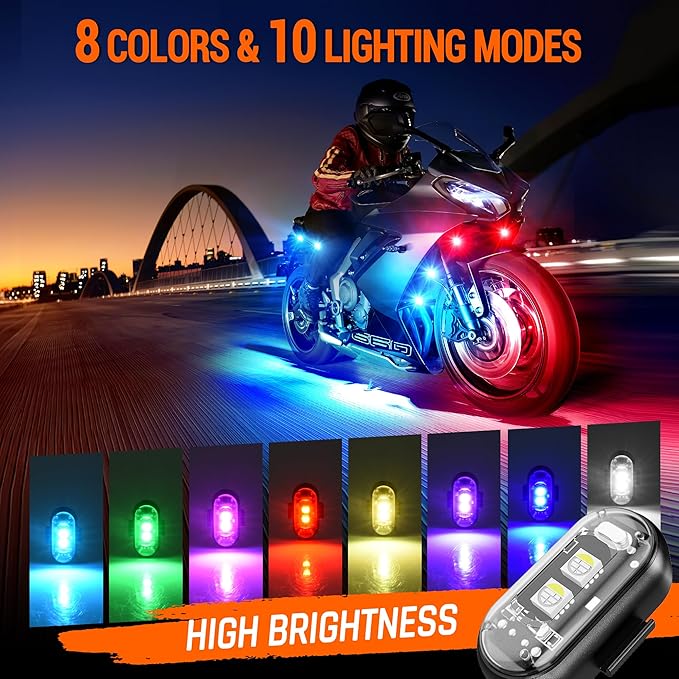 Wireless LED Strobe Lights Remote Control, 8 Colors USB Charing Waterproof Anti-Collision Flashing Emergency Warning Lights for Car Motorcycle Drone Aircraft Bike 16PCS
