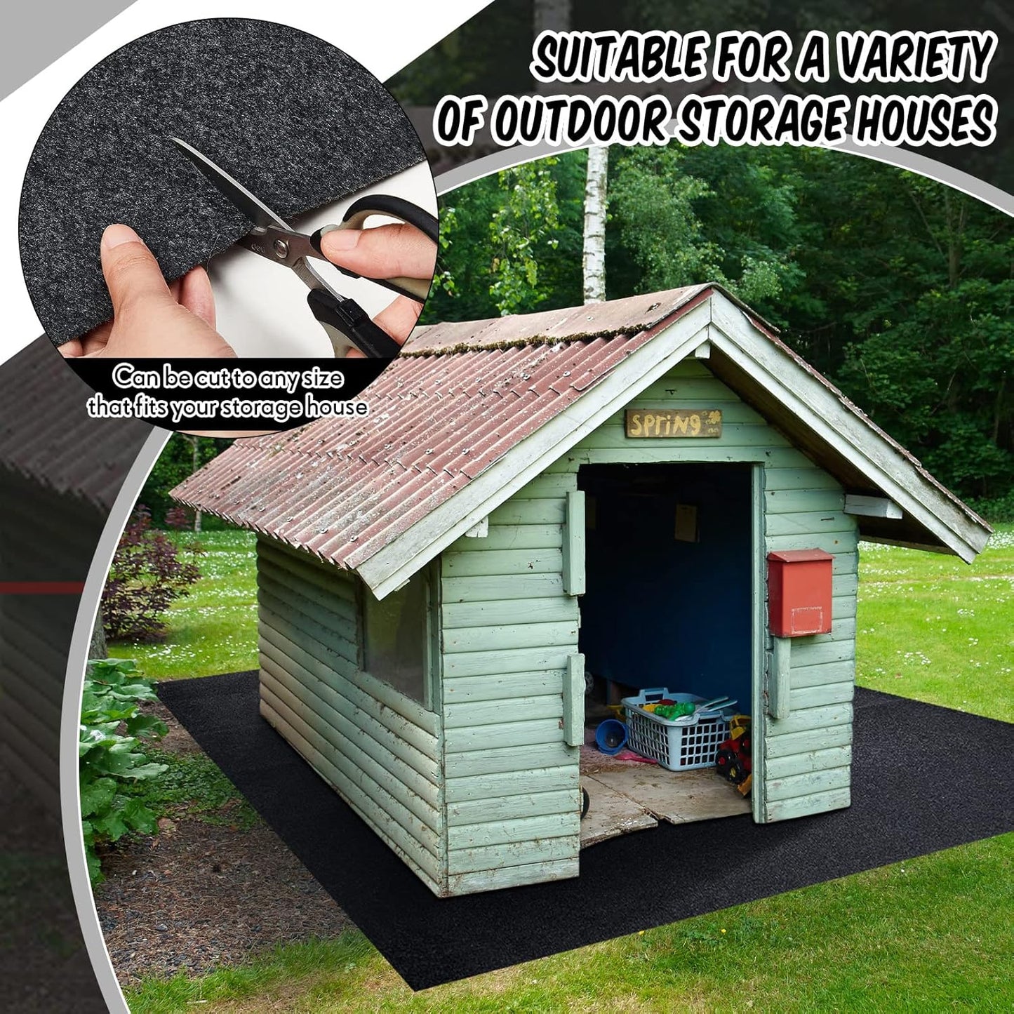 Haull Outdoor Storage Shed Floor Moat Waterproof Outdoor Carport Mat Thickened Soft Patio Furniture Pad Washable with Non Slip Backing, Storage Shed Not Included(3 x 3 ft)