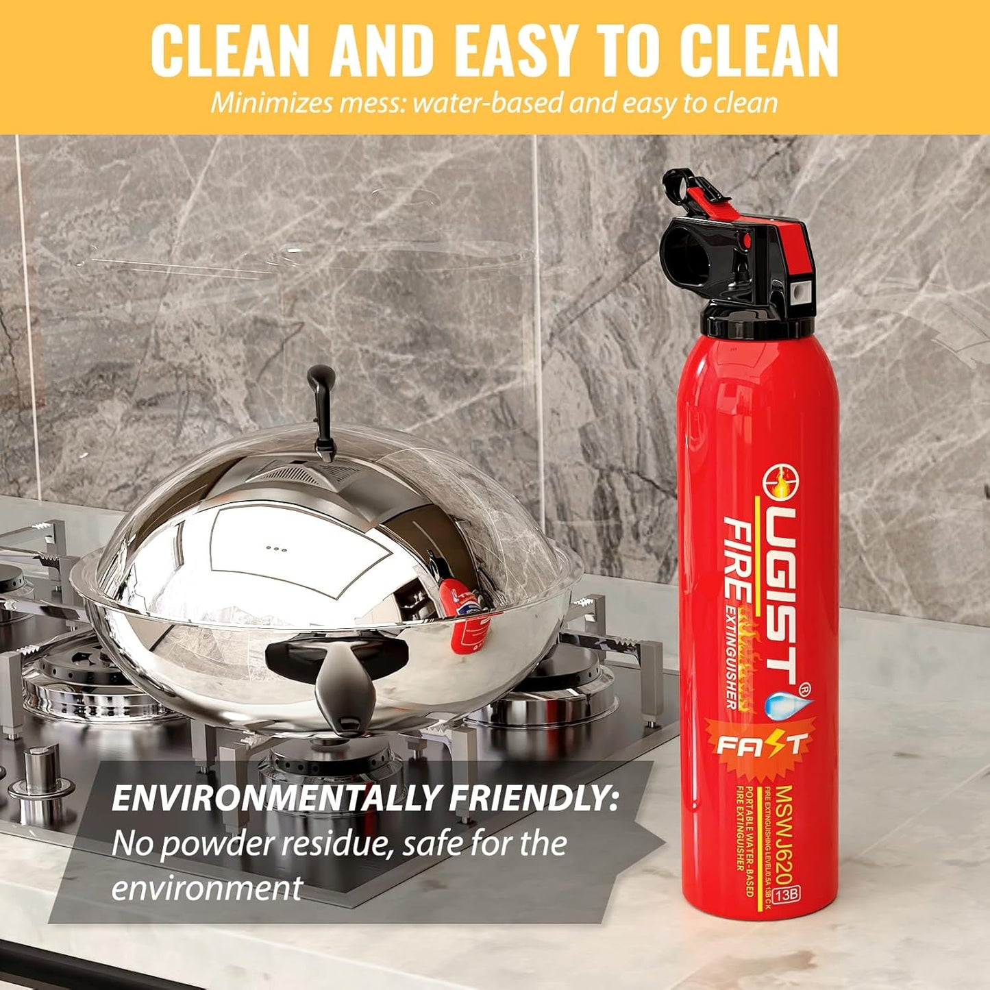 Small Portable Fire Extinguisher for Home and Kitchen, 21oz Each, 1-Pack, Water-Based Fire Extinguishers for Quick Emergency Response, Prevent Re-Ignition, Ideal for Vehicle and Camping, MSJ620
