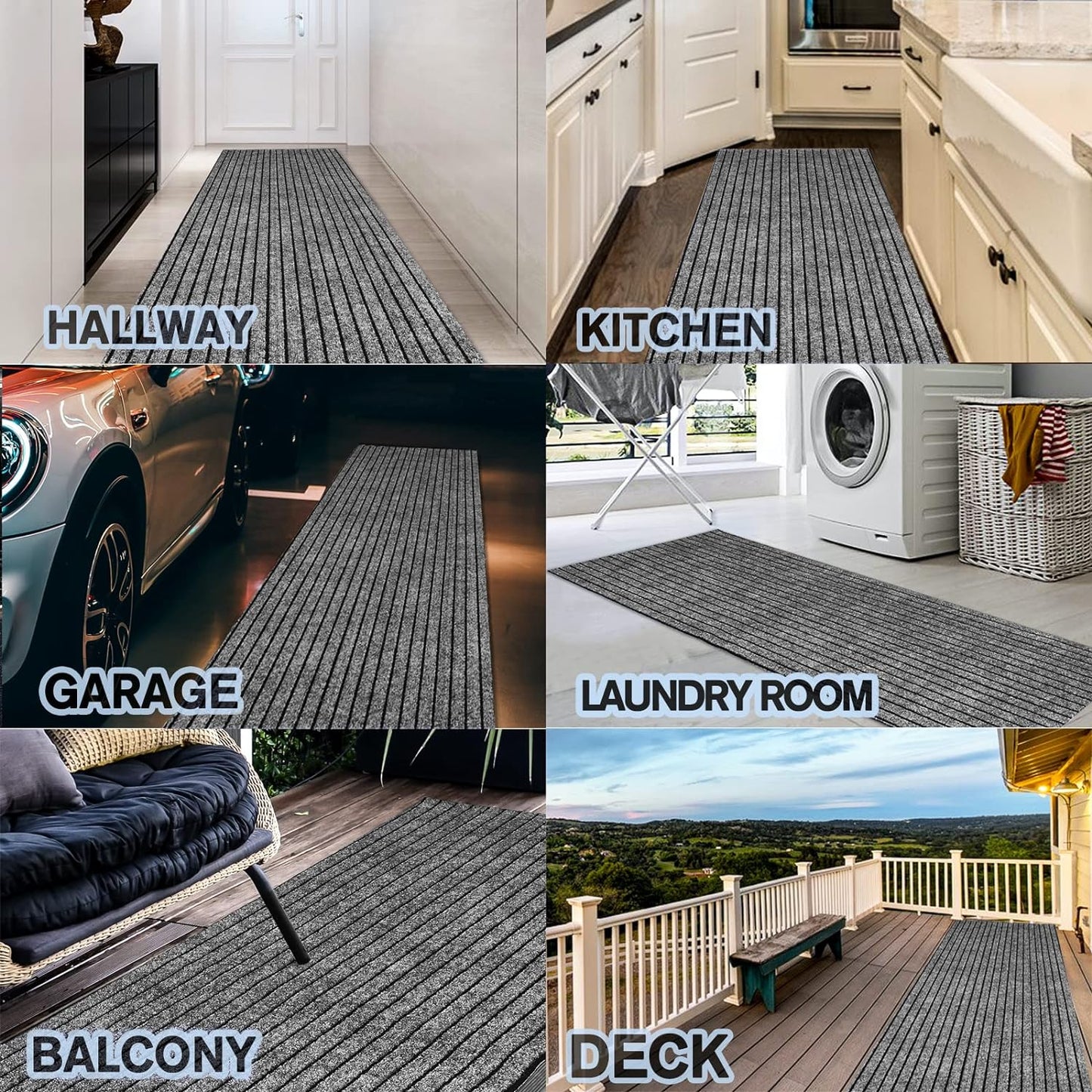 Custom Size Backed Non-Slip Area Rugs Runner, Easy Clean, Waterproof Runner Rugs for Hallway Entryway, Kitchen, Laundry, 2FT x 10FT, Gray Stripe