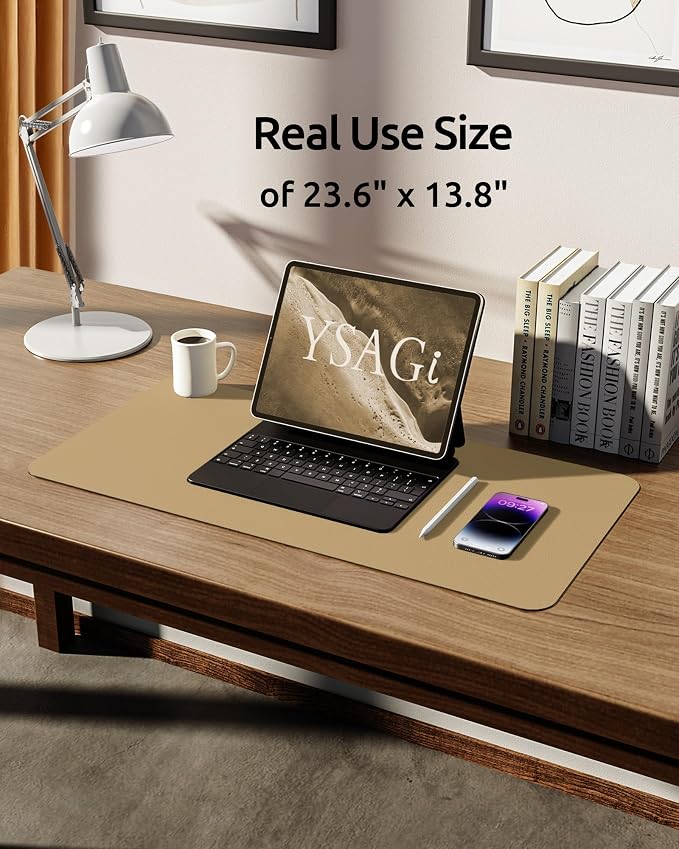 YSAGi Leather Desk Protector, Office Mat, Large Mouse Pad, Non-Slip PU Leather