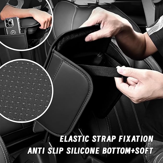 Car Center Console Cover, Leather Comfort Armrest Cover with 2 Storage Bag, Interior Car Accessories Universal Car Arm Rest Cover Pad for Car Decoration and Storage, Fit for Most Vehicle (Red)