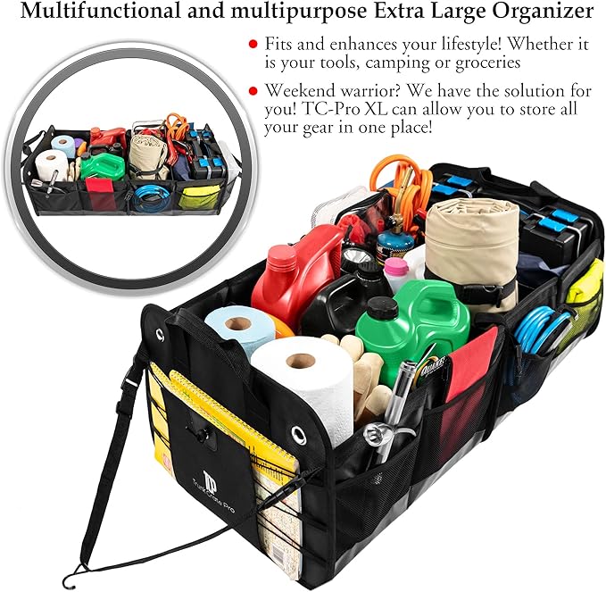 TRUNKCRATEPRO Save 15 per cent off bundle of 2 collapsible portable multi compartments trunk organizer (1 XL organizer and 1 regular blue organizer)