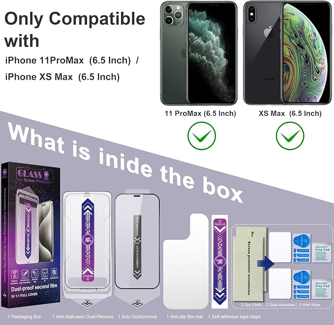 2 Pack Screen Protector for iPhone 11 Pro Max/iPhon XS Max, 9H Tempered Glass