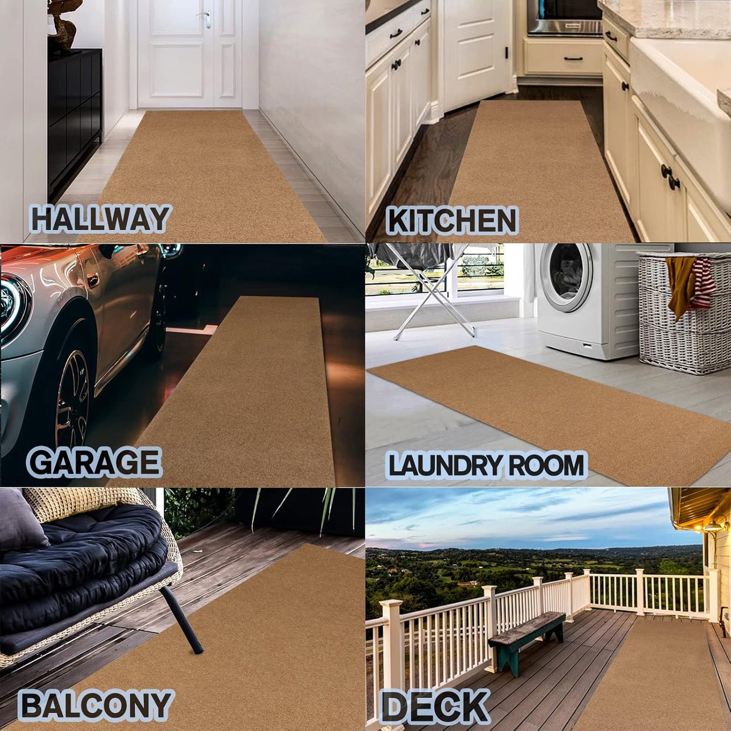 Custom Size Backed Non-Slip Area Rugs Runner, Easy Clean, Waterproof Runner Rugs for Hallway Entryway, Kitchen, Laundry, 4FT x 46FT, Beige