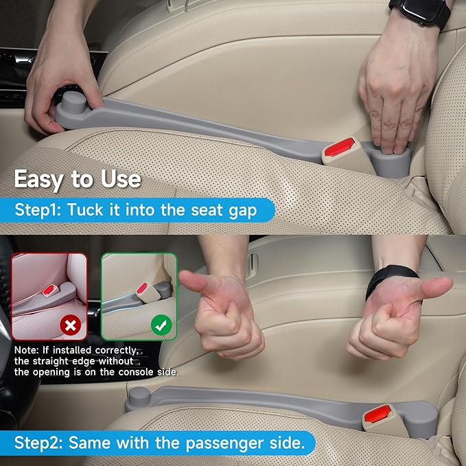 Givifive Car Seat Gap Filler Set of 2, 3IN1 Seat Side Gap Filler Plug with Storage Slot & Hook Function, Soft Foam Universal Fit Car SUV Truck Fill Gap Between Seats Console Organizer(Standard L Gray)