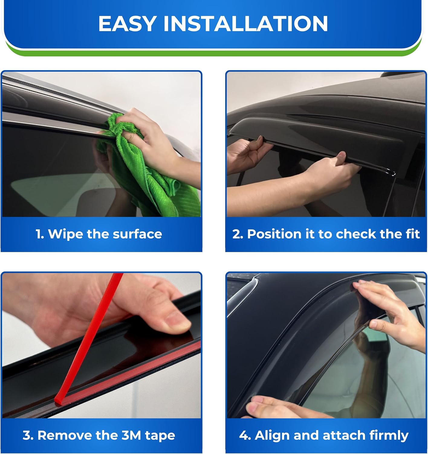 KPY Window Visor Compatible with 2009-2018, 2019-2023 RAM 1500 (Classic Body), RAM 2500 3500 2010-2024 - 2PC Rain Guard Vent Deflector Tape-On Style (Standard/Regular Cab Only)