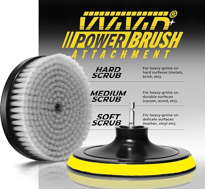VViViD Power Drill Brush Attachment + Backing Plate, 4” inch / 100mm Diameter Surface Area, Medium-Stiffness Bristles