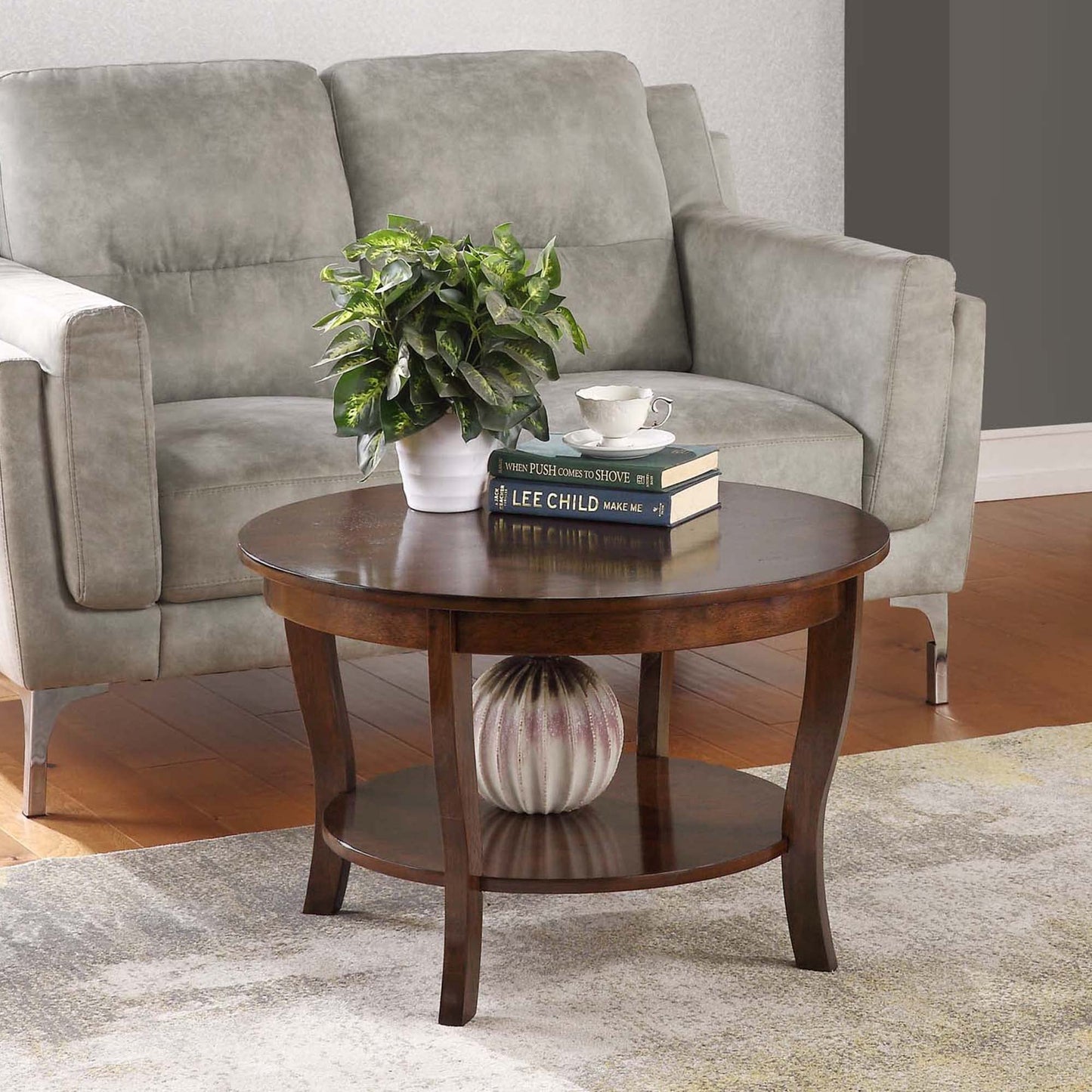 Convenience Concepts American Heritage Round Coffee Table 30" - Classic Living Room Table with Storage Shelf, Traditional Round Family Room Center Table, Espresso